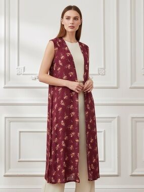 LuLaRoe Effortlessly Elegant Burgundy Floral Sleeveless Duster